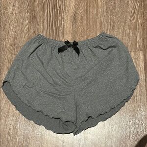 Gray Scalloped Hem Shorts with Bow